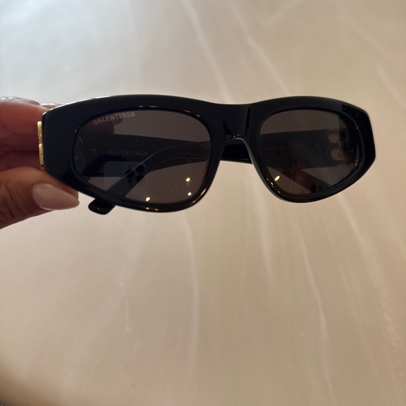 Balenciaga Black and Gold Wrap-Around Sunglasses